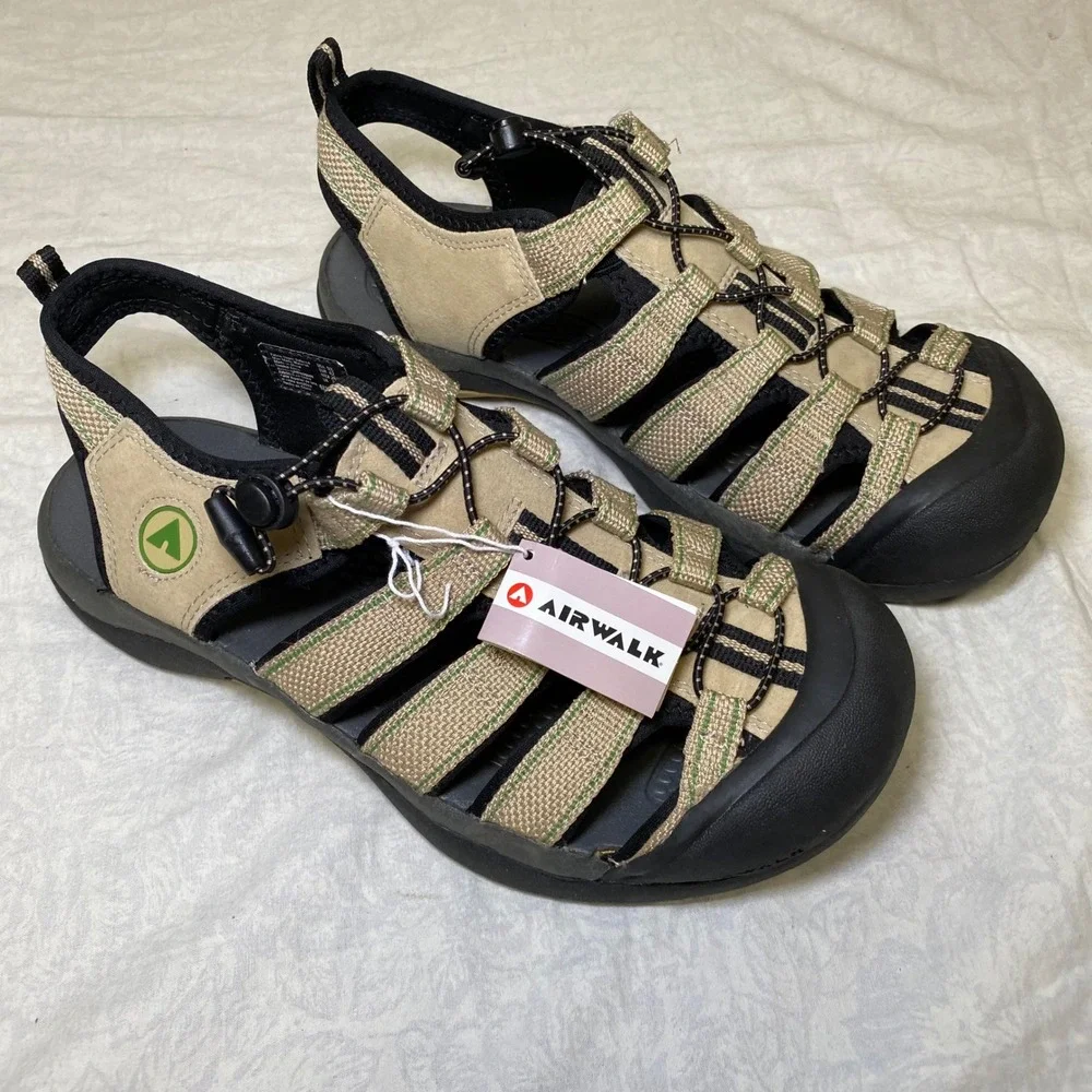 Airwalk Fisherman Sport Sandals Beige Black Closed Toe Women's 9.5 Hiking Water